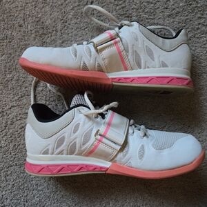 Reebok White and Pink Athletic Crossfit Weightlifting Training Sneaker